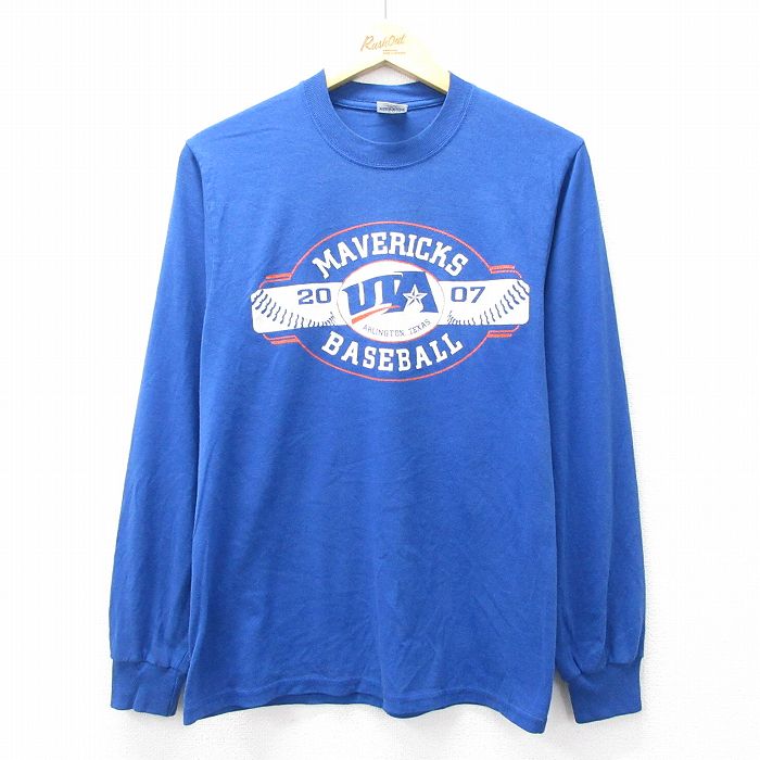 M★古着 ジャージーズ 長袖 ビンテージ Tシャツ メンズ 00年代 00s MAVERICKS 野球 クルーネック 紺 ネイビー 25aug28 中古