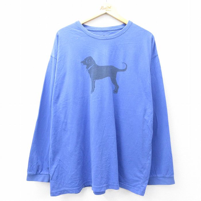XL★古着 The Black Dog 長袖 Tシャツ メンズ 犬 大きいサイズ コットン クルーネック 薄紺 ネイビー 25aug28 中古