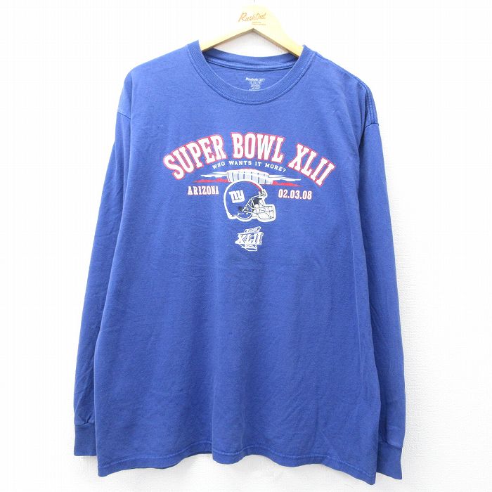 XL★古着 リーボック REEBOK 長袖 ビンテージ Tシャツ メンズ 00年代 00s NFL ニューイングランドペイトリオッツ 大きいサイズ コットン クルーネック 青 ブルー アメフト スーパーボウル 25aug28 中古