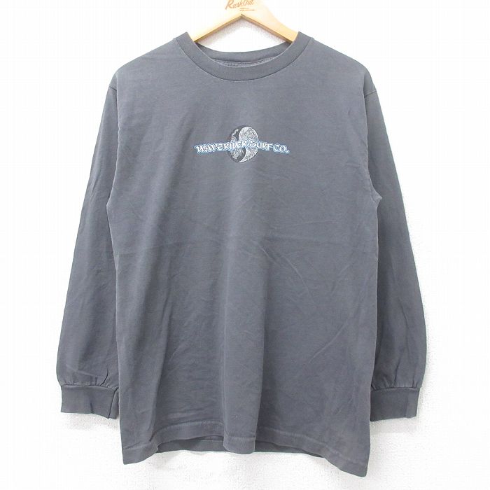 【50%OFF】M★古着 長袖 ビンテージ Tシャツ メンズ 00年代 00s 陰陽 サーフ コットン クルーネック 濃グレー 25aug28 中古