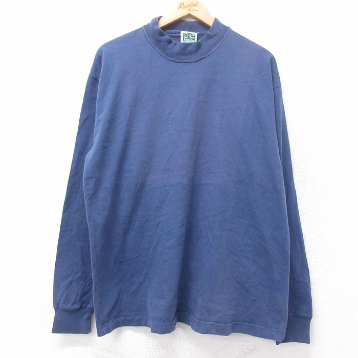 90s 長袖Tシャツ モックネック ネイビー XL | 古着
