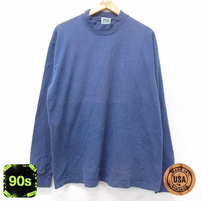 【50%OFF】90s 長袖Tシャツ モックネック ネイビー XL | 古着