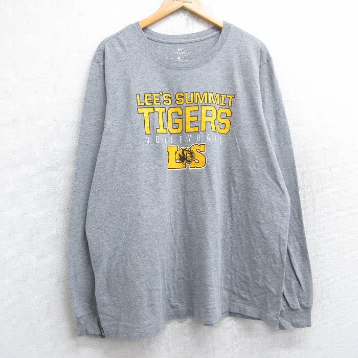 XL★古着 ナイキ NIKE 長袖 Tシャツ メンズ TIGERS バレーボール 大きいサイズ クルーネック グレー 霜降り 25aug28 中古