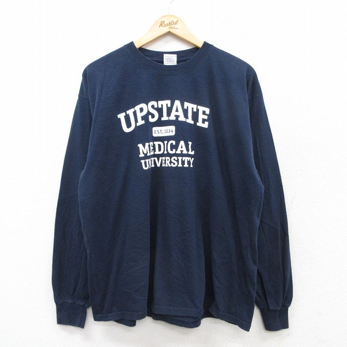 【20%OFF】XL★古着 長袖 ビンテージ Tシャツ メンズ 00年代 00s UPSTATE 大きいサイズ コットン クルーネック 紺 ネイビー 25aug28 中古