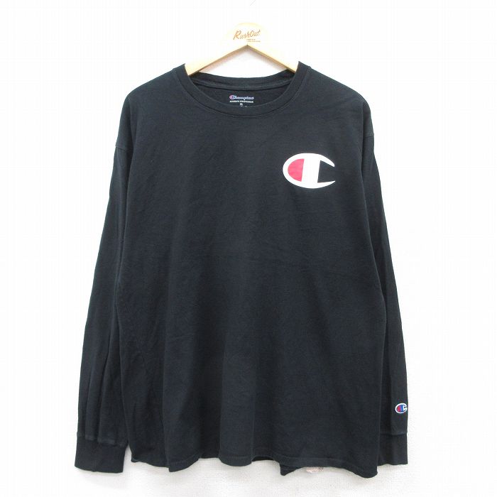チャンピオン 長袖Tシャツ ワンポイント ブラック XL | 古着