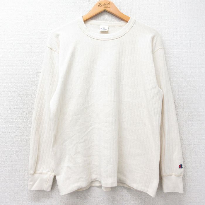L★古着 チャンピオン Champion 長袖 ビンテージ Tシャツ メンズ 90年代 90s 無地 クルーネック USA製 生成り 25aug28 中古