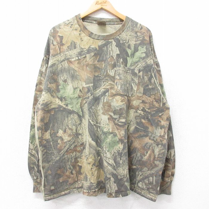 XL★古着 ジャージーズ 長袖 ビンテージ Tシャツ メンズ 00年代 00s 胸ポケット付き 大きいサイズ コットン クルーネック 茶他 ブラウン 迷彩 25aug28 中古