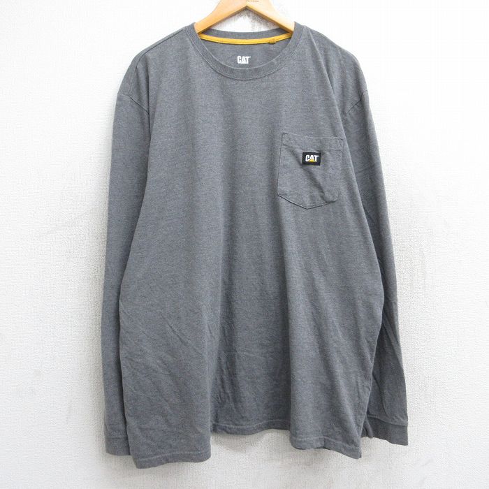 グレー霜降り長袖Tシャツ CAT XL | 古着