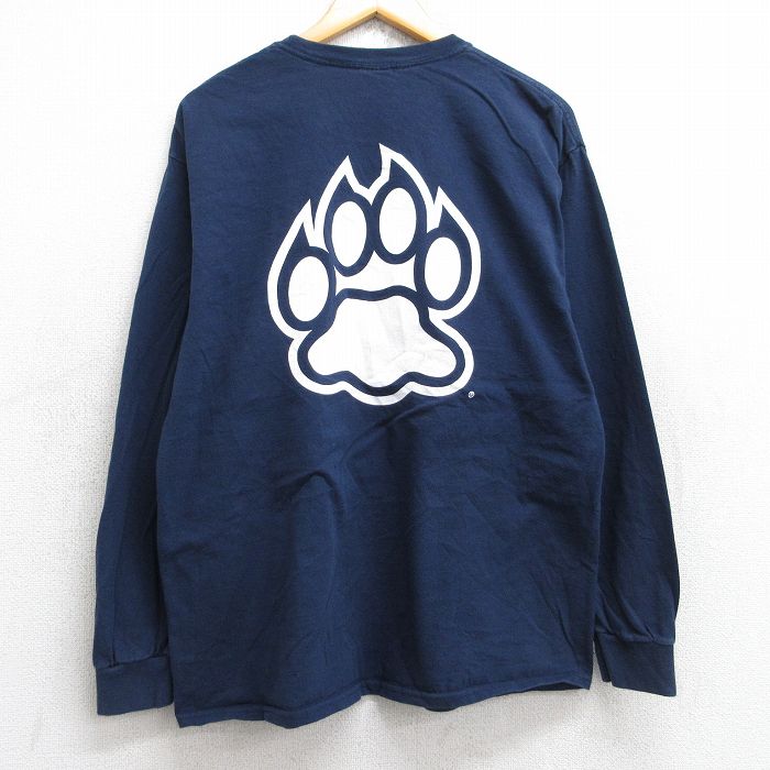 L★古着 長袖 ビンテージ Tシャツ メンズ 00年代 00s UNH 肉球 コットン クルーネック 紺 ネイビー 25aug28 中古