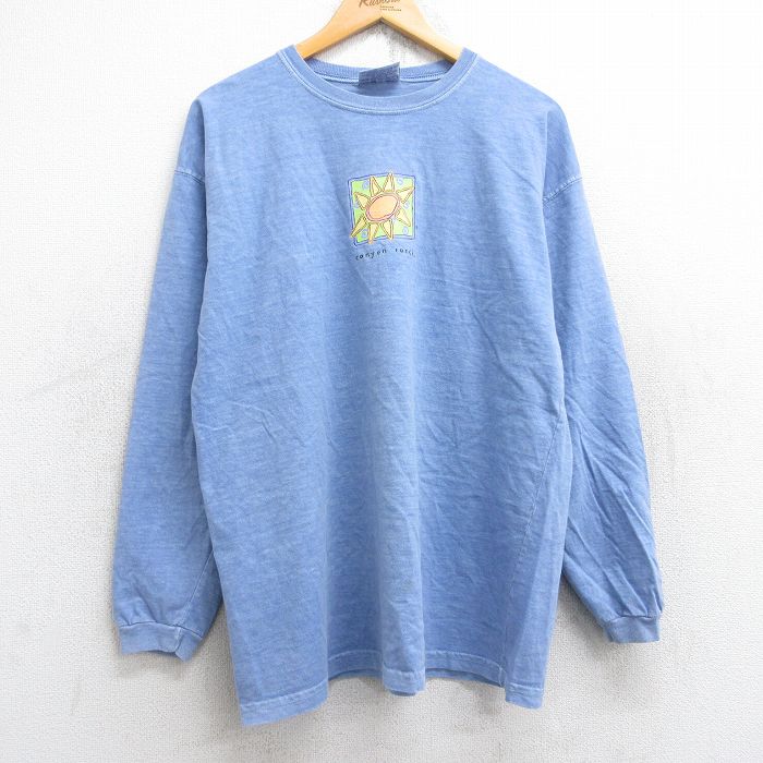 【50%OFF】L★古着 長袖 ビンテージ Tシャツ メンズ 90年代 90s 太陽 コットン クルーネック USA製 薄紺 ネイビー 霜降り 【spe】 25aug28 中古