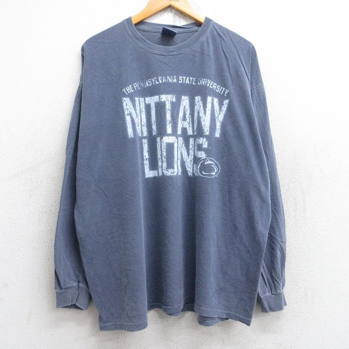 【20%OFF】XL★古着 長袖 Tシャツ メンズ ペンステートニタニーライオンズ 大きいサイズ コットン クルーネック グレー系 25aug28 中古