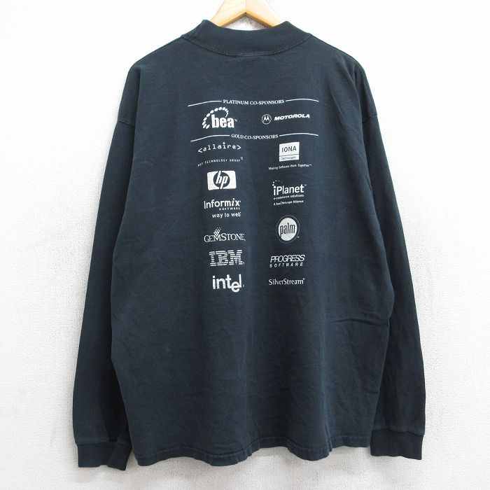 XL★古着 長袖 ビンテージ Tシャツ メンズ 90年代 90s 企業広告 JavaOne 大きいサイズ コットン モックネック ハイネック 黒 ブラック 25aug28 中古