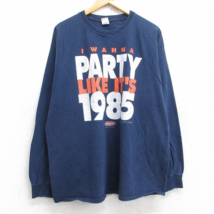 【50%OFF】XL★古着 長袖 Tシャツ メンズ PARTY 1985 大きいサイズ コットン クルーネック 紺 ネイビー 25aug29 中古