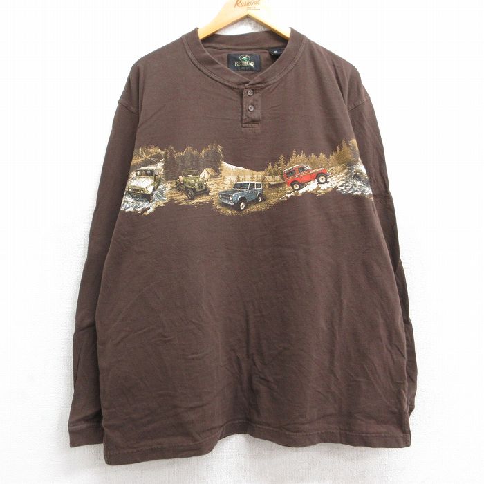 XL★古着 レッドヘッド 長袖 ビンテージ Tシャツ メンズ 00年代 00s 車 大きいサイズ コットン ヘンリーネック 茶 ブラウン 【spe】 25aug29 中古