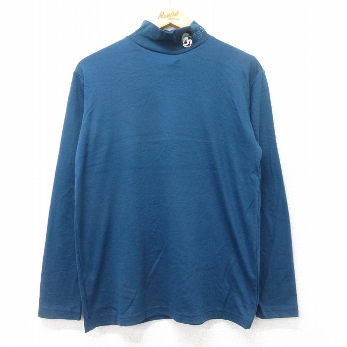 【50%OFF】M★古着 長袖 ビンテージ Tシャツ メンズ 90年代 90s ディズニー DISNEY ミッキー MICKEY MOUSE モックネック ハイネック 紺系 ネイビー 【spe】 25aug29 中古
