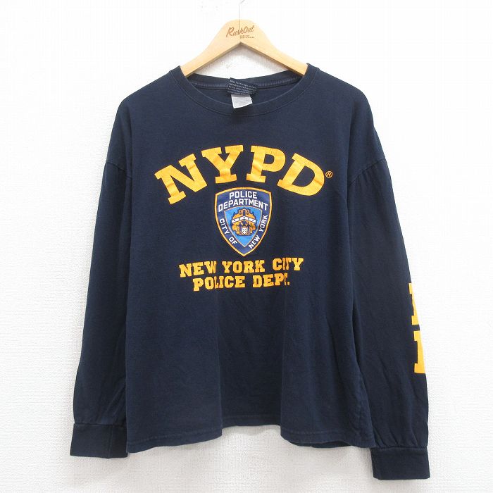 XL★古着 長袖 ビンテージ Tシャツ メンズ 00年代 00s ポリス 大きいサイズ コットン クルーネック 濃紺 ネイビー 25aug29 中古