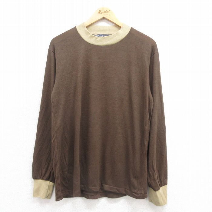 M★古着 JCペニー 長袖 ビンテージ Tシャツ メンズ 80年代 80s 無地 ツートンカラー クルーネック こげ茶 ブラウン 25aug29 中古
