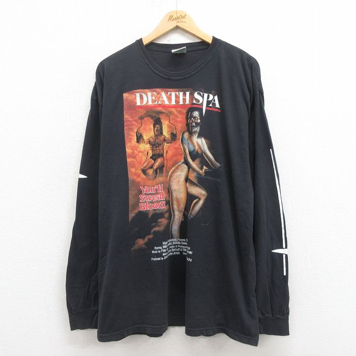 XL★古着 長袖 Tシャツ メンズ 映画 DEATH SPA 大きいサイズ コットン クルーネック 黒 ブラック 25aug29 中古