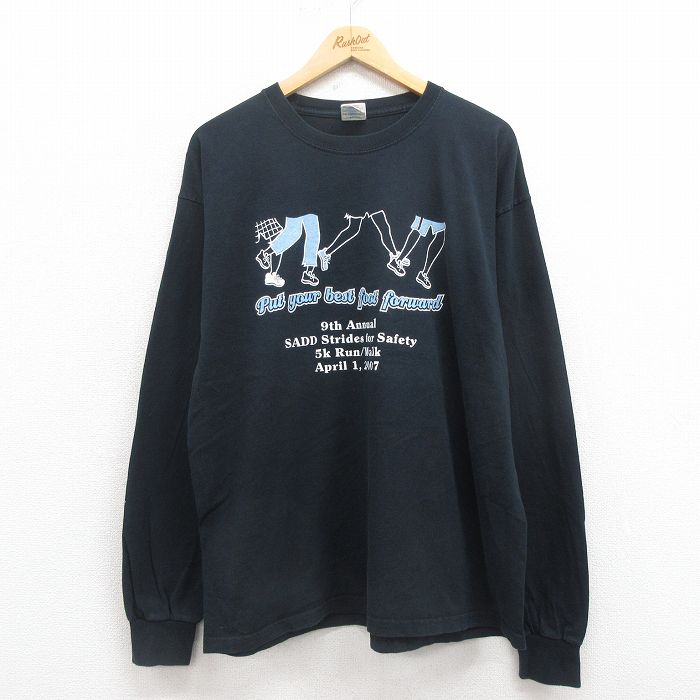 【20%OFF】XL★古着 長袖 ビンテージ Tシャツ メンズ 00年代 00s ランウォーク 大きいサイズ 企業広告 コットン クルーネック 黒 ブラック 25aug29 中古