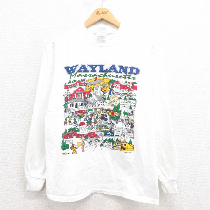 M★古着 ヘインズ Hanes 長袖 ビンテージ Tシャツ メンズ 90年代 90s WAYLAND コットン クルーネック 白 ホワイト 【spe】 25aug29 中古