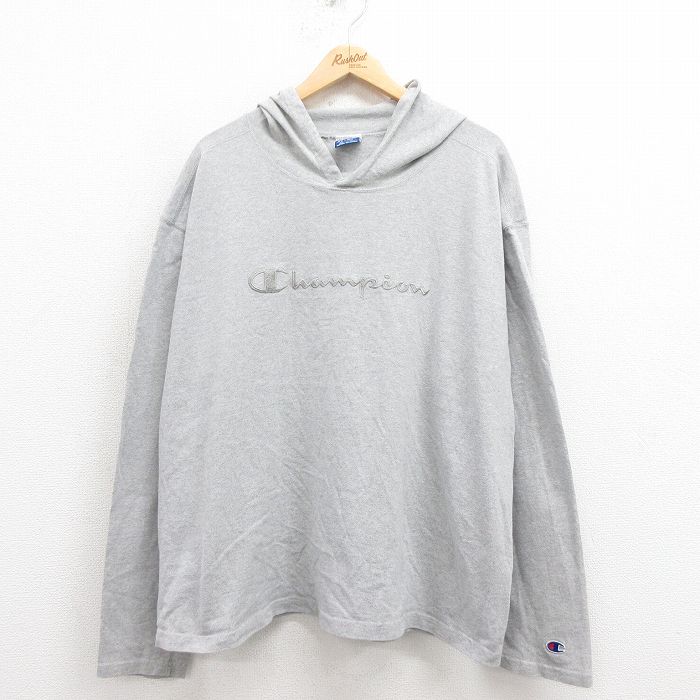 チャンピオン 90s 長袖パーカー ビッグロゴ グレー XL | 古着