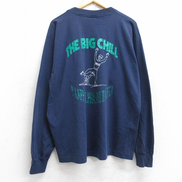XL★古着 フルーツオブザルーム 長袖 ビンテージ Tシャツ メンズ 90年代 90s THE BIG CHILL 男性 大きいサイズ クルーネック USA製 紺 ネイビー 【spe】 25aug29 中古
