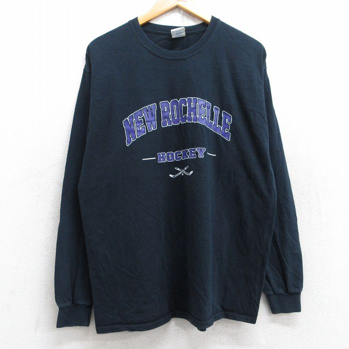 【50%OFF】L★古着 長袖 ビンテージ Tシャツ メンズ 00年代 00s ニューロシェル ホッケー コットン クルーネック 黒 ブラック 25aug29 中古