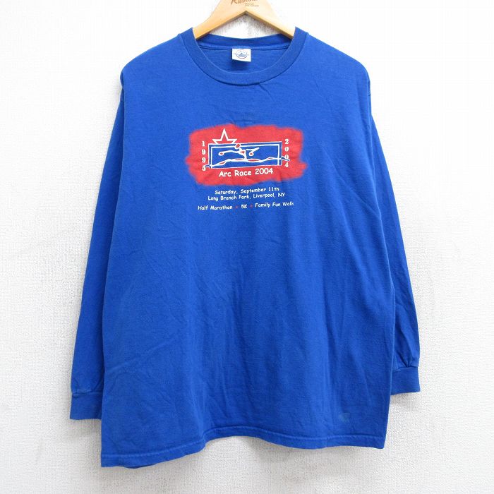L★古着 長袖 ビンテージ Tシャツ メンズ 00年代 00s ArcRace 企業広告 クルーネック 青 ブルー 25aug29 中古