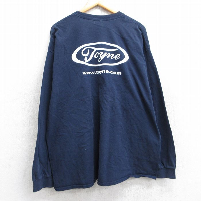 XL★古着 長袖 ビンテージ Tシャツ メンズ 00年代 00s Toyne 胸ポケット付き 大きいサイズ コットン クルーネック 紺 ネイビー 25aug29 中古