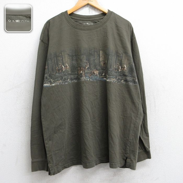 シカ 長袖Tシャツ グリーン メンズXL相当 | 古着