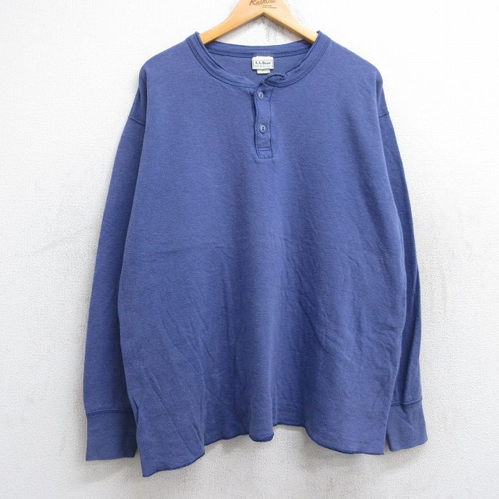 XL★古着 エルエルビーン LLBEAN 長袖 ビンテージ Tシャツ メンズ 90年代 90s 無地 大きいサイズ ヘンリーネック USA製 紺 ネイビー 25aug29 中古