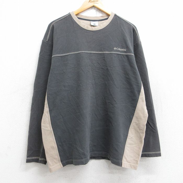 XL★古着 コロンビア COLUMBIA 長袖 ビンテージ Tシャツ メンズ 00年代 00s ワンポイントロゴ コットン クルーネック 濃グレー他 25aug29 中古