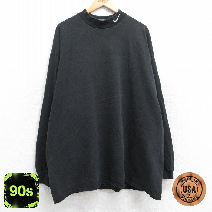 【50%OFF】ナイキ 90s 長袖Tシャツ ワンポイントロゴ ブラック XL | 古着