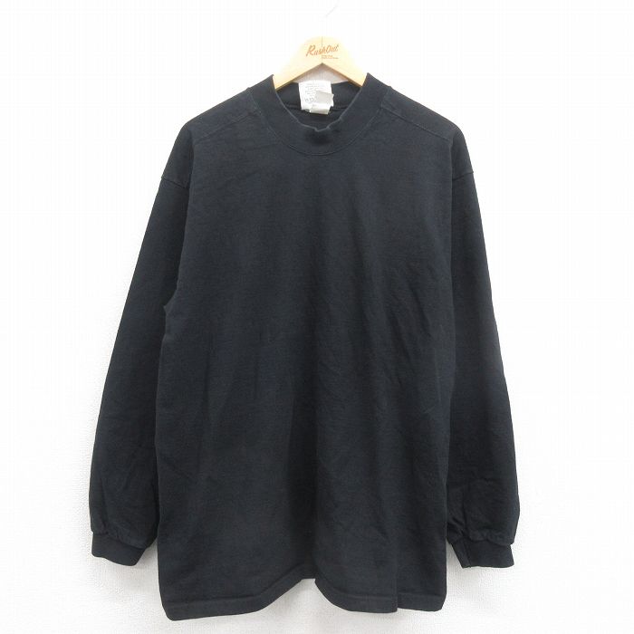 XL★古着 リー Lee 長袖 ビンテージ Tシャツ メンズ 90年代 90s 無地 モックネック ハイネック コットン USA製 黒 ブラック 25aug29 中古