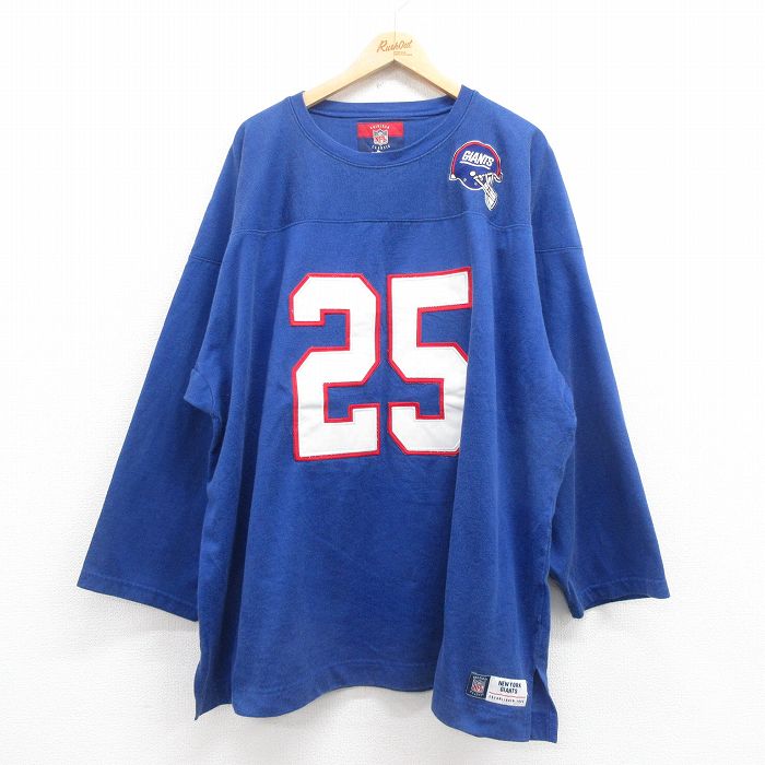 【50%OFF】XL★古着 リーボック REEBOK 長袖 フットボール Tシャツ メンズ NFL ニューヨークジャイアンツ 大きいサイズ ロング丈 青 ブルー アメフト スーパーボウル 25aug29 中古