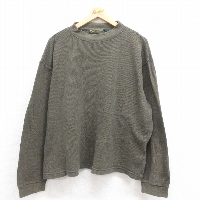 【50%OFF】XL★古着 長袖 ビンテージ Tシャツ メンズ 00年代 00s 無地 大きいサイズ コットン クルーネック 緑 グリーン ストライプ 25aug29 中古