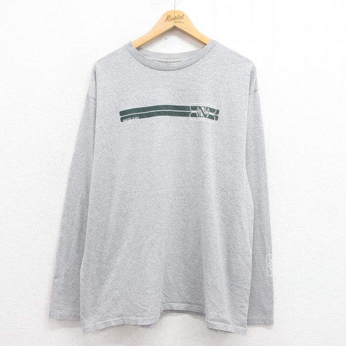 XL★古着 ノーティカ NAUTICA 長袖 ブランド Tシャツ メンズ ビッグロゴ クルーネック グレー 霜降り 25aug29 中古