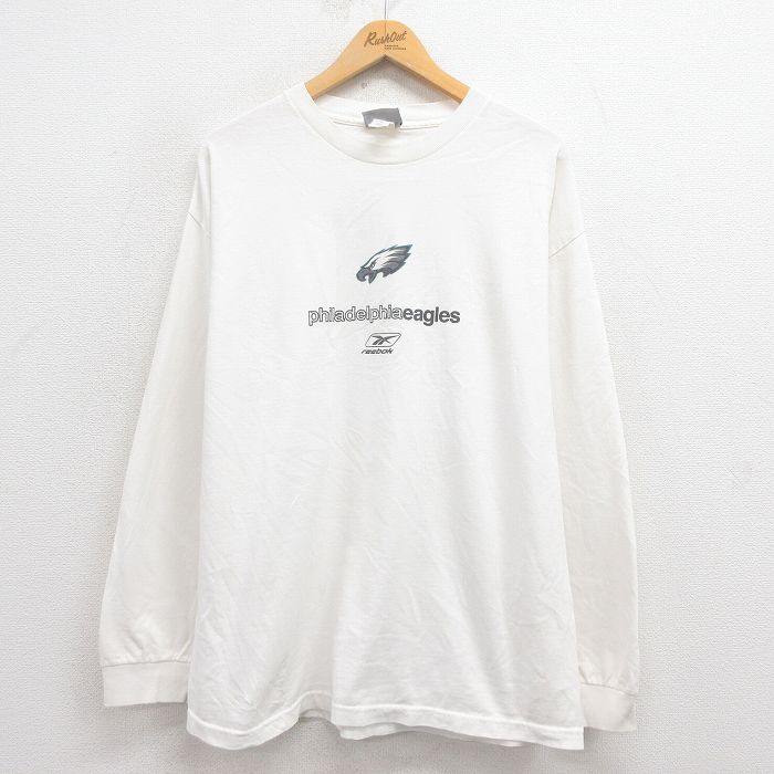 XL★古着 リーボック REEBOK 長袖 ビンテージ Tシャツ メンズ 00年代 00s NFL フィラデルフィアイーグルス コットン クルーネック USA製 白 ホワイト アメフト スーパーボウル 25aug29 中古