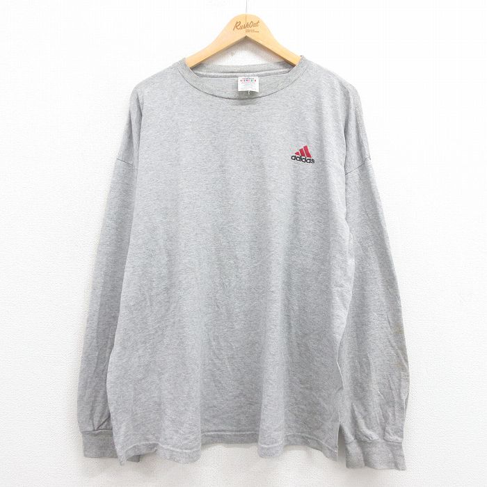 【50%OFF】XL★古着 アディダス adidas 長袖 ビンテージ Tシャツ メンズ 90年代 90s ワンポイントロゴ 大きいサイズ クルーネック USA製 グレー 霜降り 【spe】 25aug29 中古