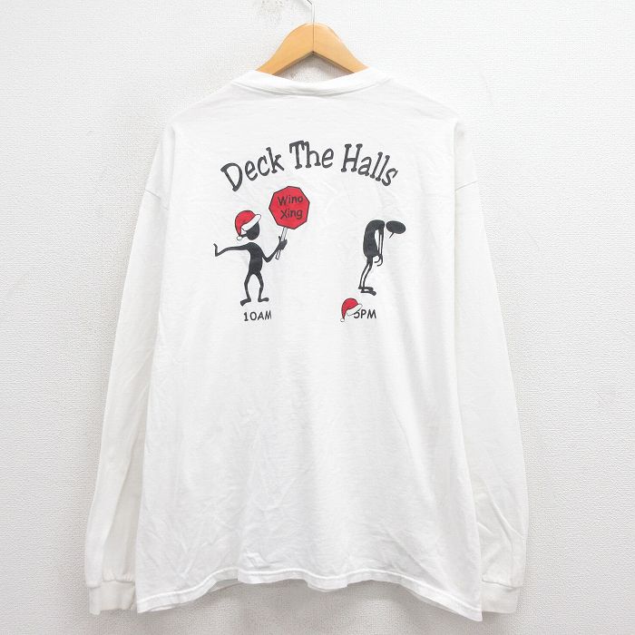 【20%OFF】XL★古着 長袖 ビンテージ Tシャツ メンズ 00年代 00s Deck 大きいサイズ コットン クルーネック 白 ホワイト 25aug30 中古