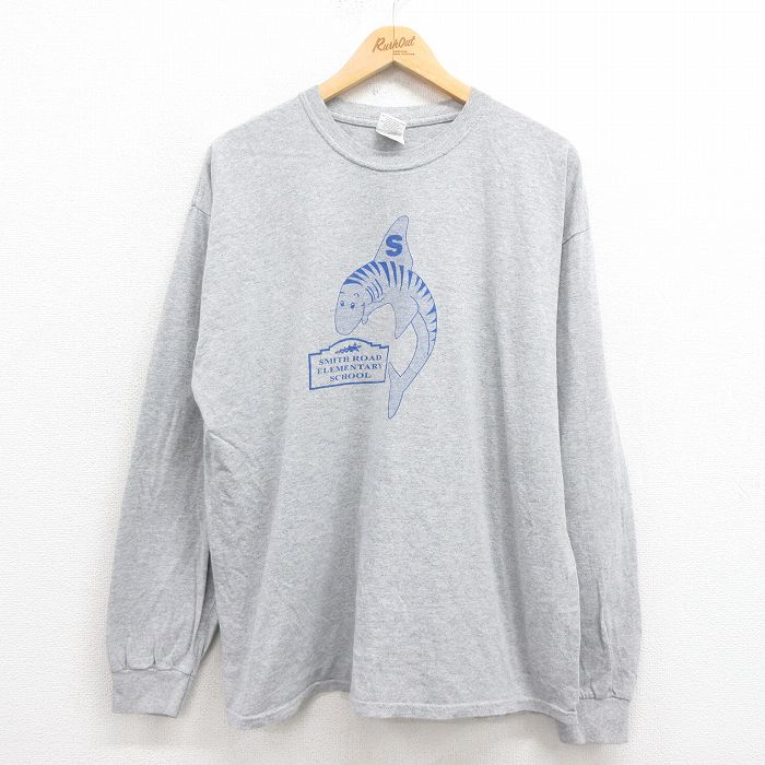 XL★古着 長袖 ビンテージ Tシャツ メンズ 00年代 00s 魚 クルーネック グレー 霜降り 25aug30 中古