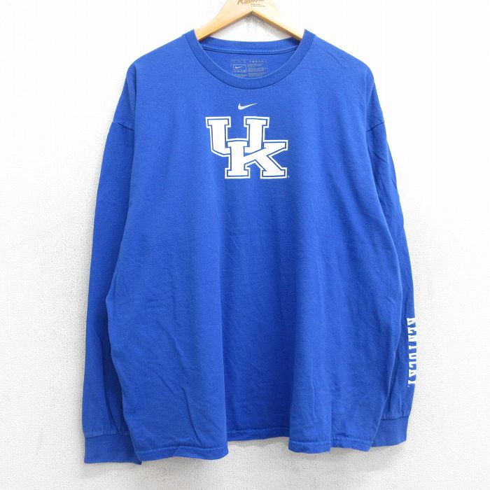 XL★古着 ナイキ NIKE 長袖 Tシャツ メンズ ケンタッキー ワイルドキャッツ 大きいサイズ コットン クルーネック 青 ブルー 25aug30 中古