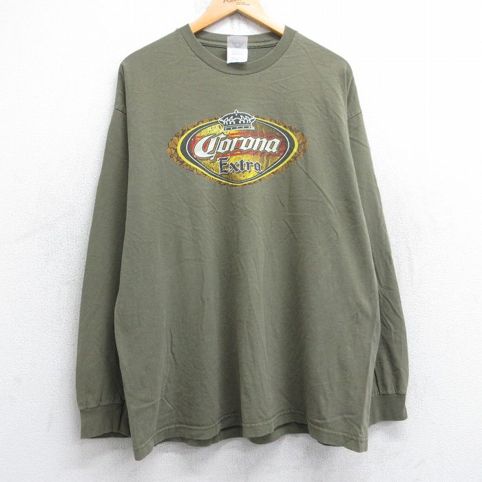 XL★古着 長袖 ビンテージ Tシャツ メンズ 00年代 00s コロナビール コットン クルーネック 緑系 グリーン 25aug30 中古