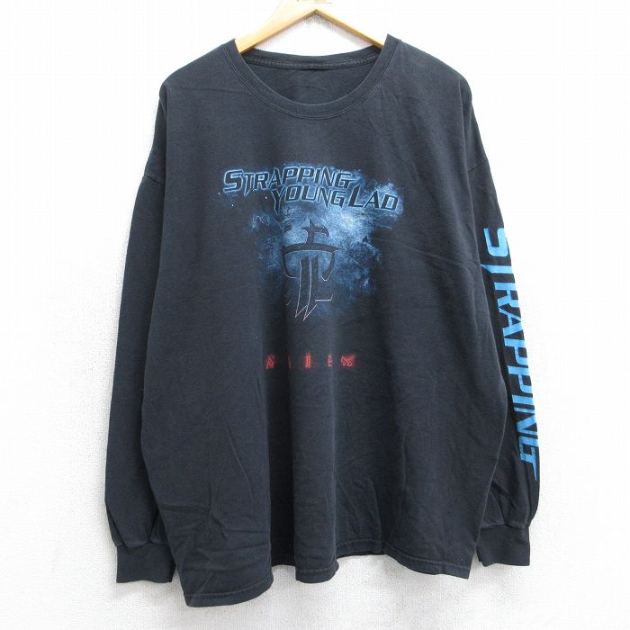 XL★古着 長袖 ロック バンド Tシャツ メンズ ストラッピングヤングラッド 大きいサイズ クルーネック 黒 ブラック 25aug30 中古