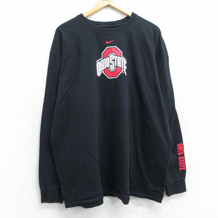 【20%OFF】XL★古着 ナイキ NIKE 長袖 Tシャツ メンズ オハイオステート 大きいサイズ コットン クルーネック 黒 ブラック 25aug30 中古