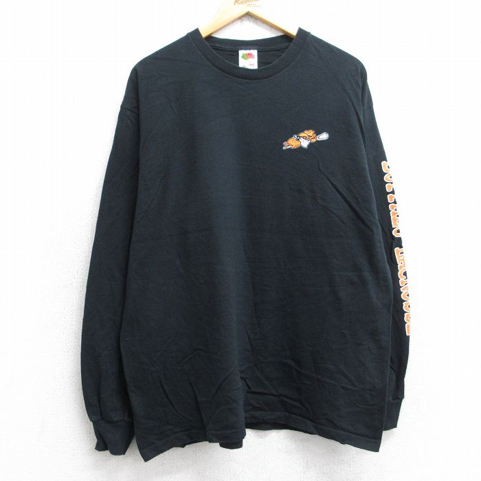XL★古着 フルーツオブザルーム 長袖 ビンテージ Tシャツ メンズ 00年代 00s バッファロー ラクロス コットン クルーネック 黒 ブラック 25aug30 中古