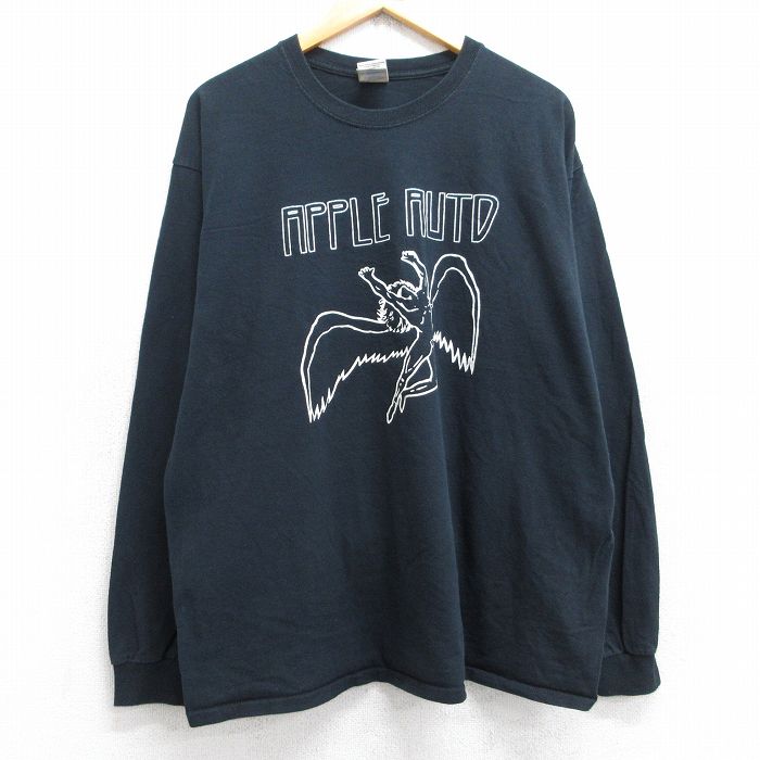 XL★古着 長袖 ビンテージ Tシャツ メンズ 00年代 00s APPLEAUTP 天使 コットン クルーネック 黒 ブラック 25aug30 中古
