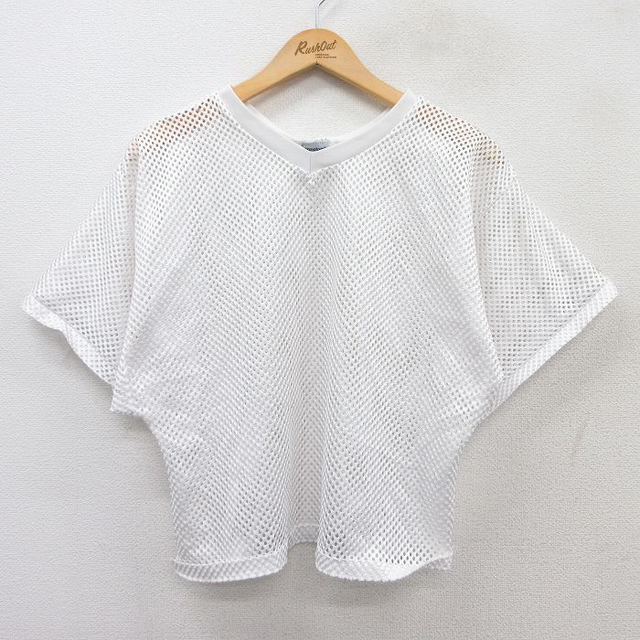 【50%OFF】L★古着 リーボック REEBOK 半袖 ビンテージ Tシャツ メンズ 80年代 80s 無地 メッシュ地 Vネック 白 ホワイト 25aug30 中古
