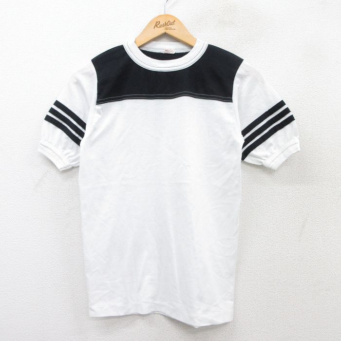 S★古着 半袖 ビンテージ フットボール Tシャツ メンズ 80年代 80s ツートンカラー クルーネック USA製 白他 ホワイト 25aug30 中古