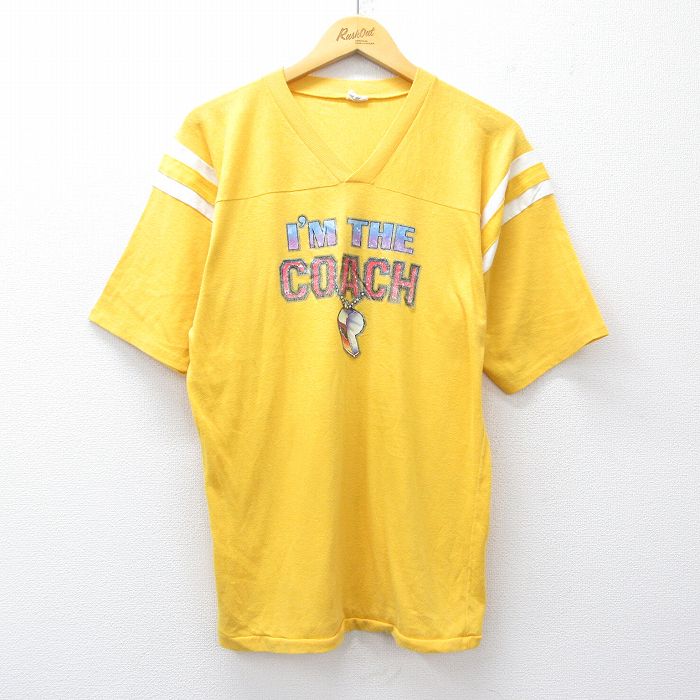 【50%OFF】コーチ 70s 半袖フットボールTシャツ ホイッスル イエロー L | 古着